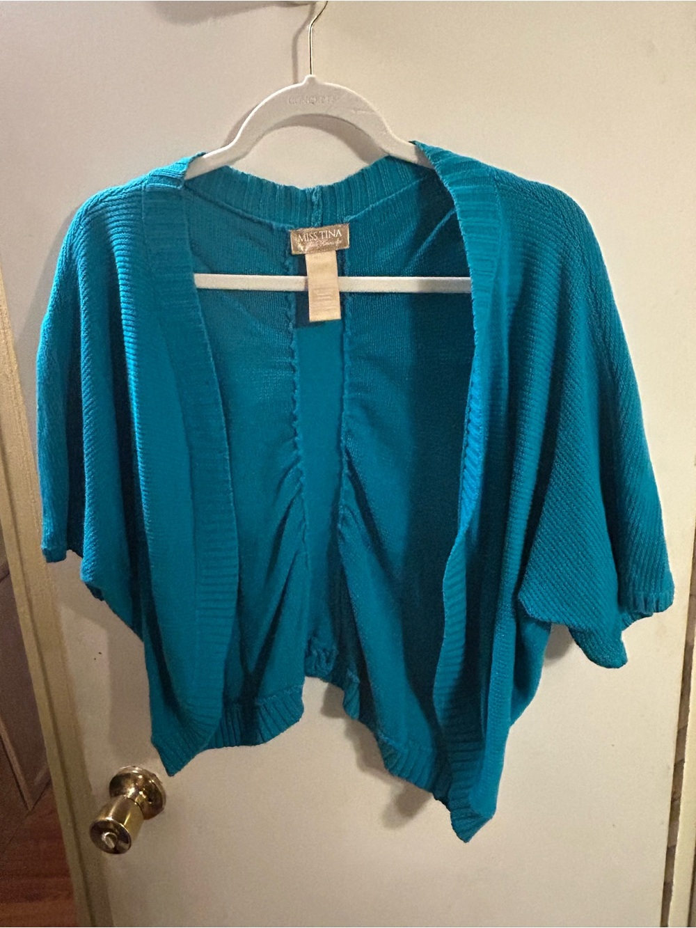 Miss Tina Teal Open-Front Dolman Sleeve Shrug